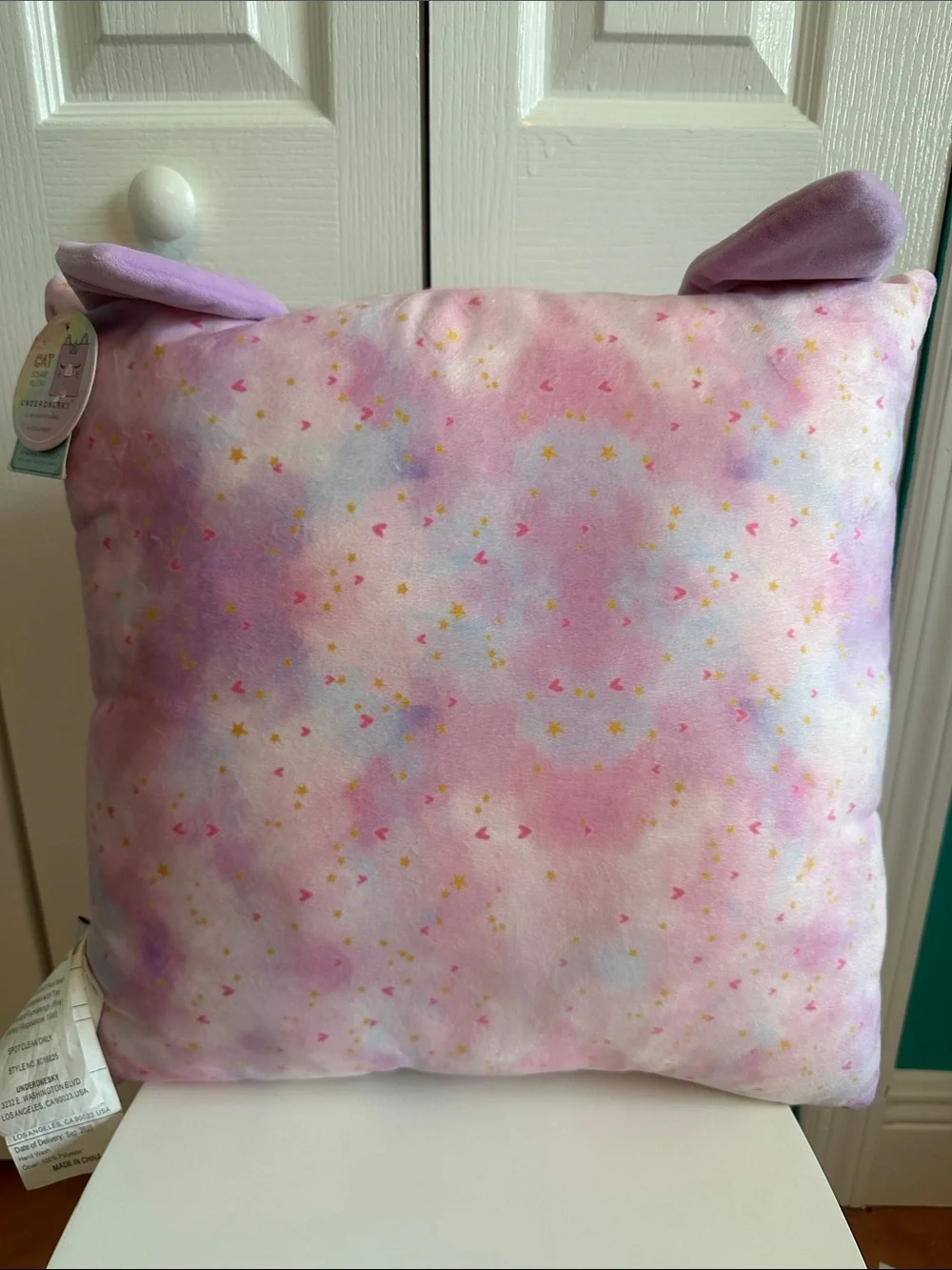Under One Sky Lavender Cat Face Decorative Pillow with Gold Crown